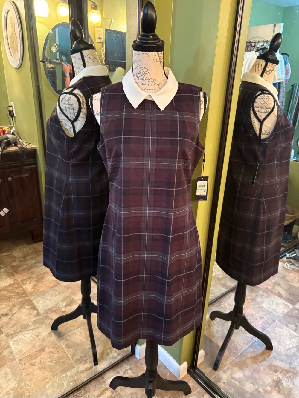 Tommy Hilfiger Plum and Navy Plaid Sleeveless Dress with White Peter Pan Collar